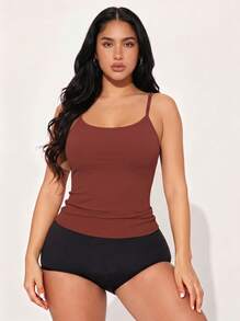 3 Stück einfarbige gerippte Träger-Oberteile mit Brustpolster, dünne lässige bauchfreie Trägershirts für Frauen, Workout - Verschiedenfarbig - Übersicht 3