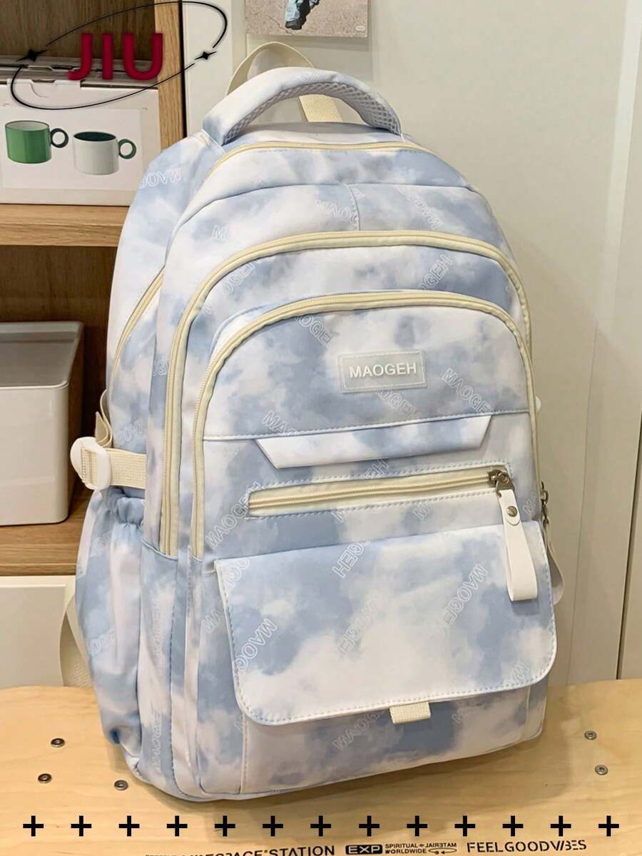 Cloud-Shaped Nylon Backpack With Multiple Compartments, Fits A 15.6-Inch Laptop, Lightweight Backpack With Multiple Pockets, Large-Capacity Multifunctional Travel Backpack, Bag - Rose Gold - View 1