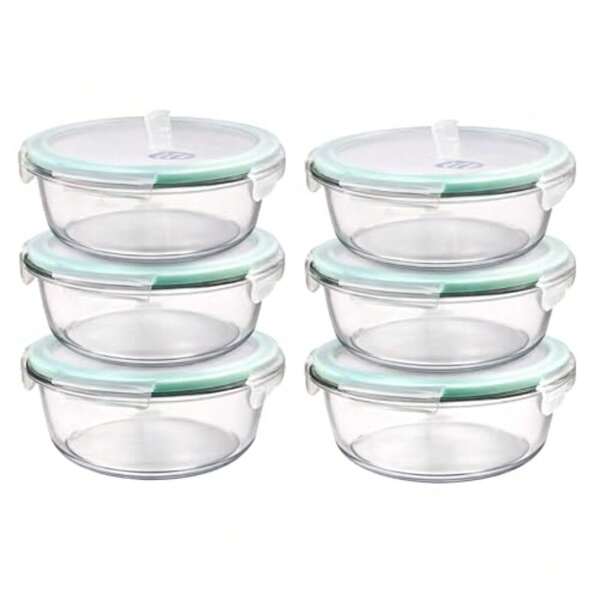 Home Creations - Juego de 6 recipientes de vidrio Herméticos Daily Bowl - 950 Ml - Tapa Válvula - Organización y Almacenamiento de Cocina- Ideal para comida