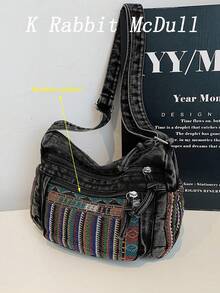 New Chic Casual Shoulder Bag Made Of Soft, Multi-Layered Denim With Multiple Pockets, Versatile, Suitable For Work, Shopping And Travel. - Apricot - View 1