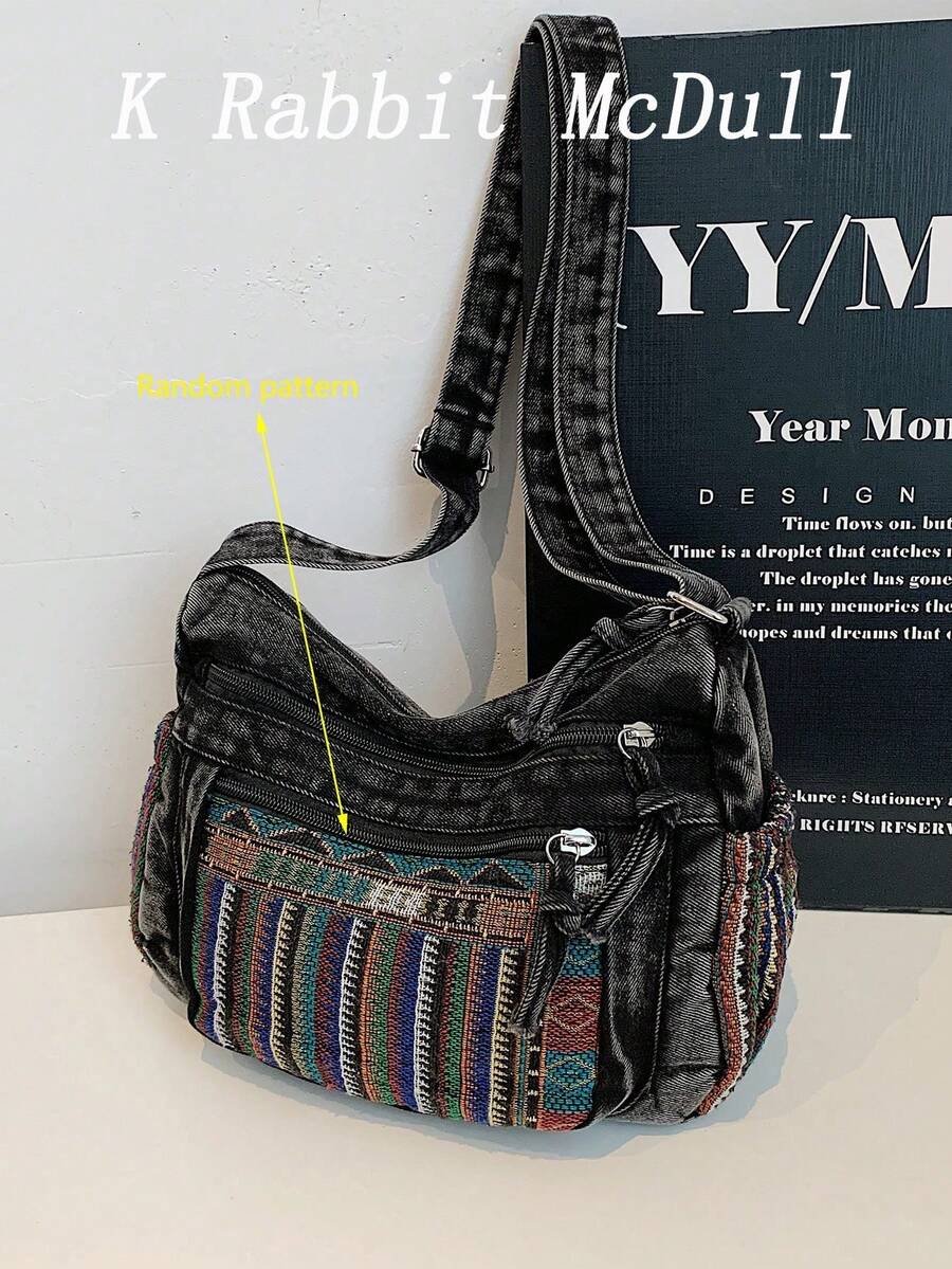 New Chic Casual Shoulder Bag Made Of Soft, Multi-Layered Denim With Multiple Pockets, Versatile, Suitable For Work, Shopping And Travel. - Apricot - View 1