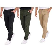 Holstone Pack 3 Pantalones Estilo Chino de Gabardina Premium Hombre - Uso Casual y Oficina Moda Caballero - Pantalón de Algodón. - Negro - Verde Olivo - Caqui - Ver 10