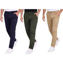 Holstone Pack 3 Pantalones Estilo Chino de Gabardina Premium Hombre - Uso Casual y Oficina Moda Caballero - Pantalón de Algodón. - Negro - Azul Marino - Verde Olivo - Ver 26