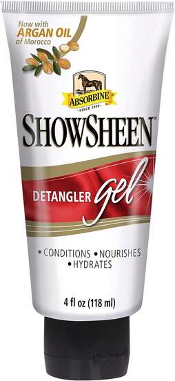 Absorbine ShowSheen Gel Desenredante para Pelaje, Crin & Cola, Aceite de Argán Marroquí, Elimina los Nudos talla grande Difíciles en Caballos, Perros & Ganado, 4oz