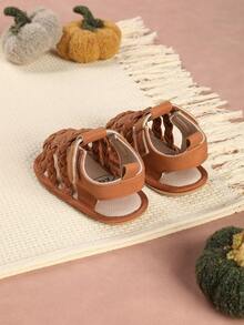 1 par de zapatos para bebé con diseño de rayas tejidas, sandalias planas simples y versátiles, adecuadas para el verano - Marrón - Ver 6