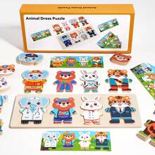 Cartoon Wooden Animal Dress-Up Puzzle, Bear Elephant Rabbit Tiger Change Clothes Puzzle Toy, Children's Thinking Early Education Puzzle Toy - Multicolor - View 8