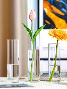5pcs Transparent Cylindrical Vases, Suitable For Fresh Flowers, Modern Desktop Decor, Home And Wedding Decoration, Shatter-Resistant Round Vases, Perfect For Floral Arrangements And Minimalist Style | Table Centerpiece Decor | Wedding Table Setting - Transparent - View 4