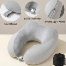 Memory Foam U-Shaped Travel Neck Pillow, Portable Airplane Sleep Neck Support Pillow With Black Storage Bag - Multicolor - View 12