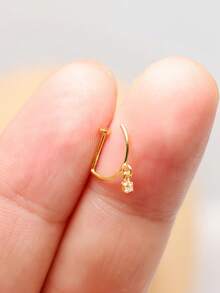 1pc Nose Ring Fashion D-Shape Punk Non Piercing Nose Clip 925 Sterling Silver Cubic Zirconia Dangling Jewelry - Gold - View 3