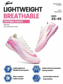 Men's Reinforced Anti-Collision Toe Cap TF Turf Football Shoes, Unisex, Hard Toe Protection Front, Durable Multi-Directional TF Small Rubber Stud Sole, Soft Plush Cushioning Breathable Upper, Adult Competitive Football Shoes For Rough Turf - Pink - View 5