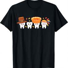 Tksgiving Dental Tooth Characters Dentist cute turkey T-Shirt - Negro - Ver 1