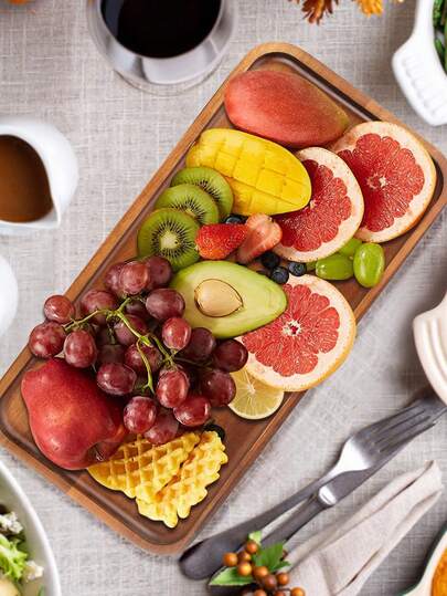 Bandeja de postres rectangular redondeada, plato de servir de madera de bambú, plato de presentación de alimentos de cocina, adecuado para reuniones familiares, fiestas, bufés, barbacoas, banquetes, Ramadán
