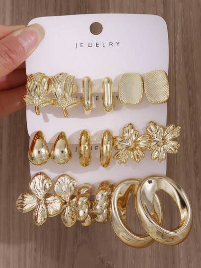 6/18PCS Gold-Plated Fashion Women's Earrings Set, Fashionable.Elegant.Minimalist.Light Luxury.Artistic Style, Suitable For Daily.Casual.Travel.Party.Entertainment.Versatile.Perfect For Wearing In Various Casual And Entertainment Occasions,