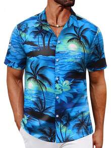 Ropa Playa Hombre Camisa Hawaiana - Manga Corta con Botones Estampado De Playa Tejido Transpirable para Vacaciones Fiestas Viajes Playa - Víspera de Todos los Santos - Ver 12
