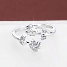 1pc Exquisite Rose Flower Shaped Open Adjustable Design Cubic Zirconia Inlaid Women's Ring Couple Gift Design - Multicolor - View 5