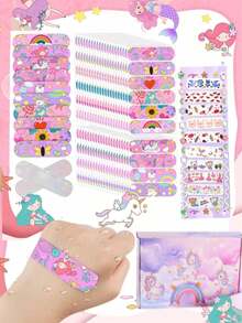 1 Caja-10/40/60 Piezas Parches de Sirena Unicornio Arcoíris de Dibujos Animados, Elásticos Autoadhesivos, Impermeables & Ultra-Transpirables, Colores Mixtos Enviados, Portátiles para la Vida Diaria, Deportes, Camping, Senderismo & Viajes, Almacenables en Botiquines de Primeros Auxilios del Hogar y de Viaje - LUNARÓN - Ver 11