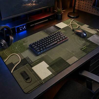 Olive Field Utility Grid Large Mouse Pad, Outdoor Minimalist Desk Mat, Khaki Tool Pattern Art, Smooth Non-Slip Extended Keyboard Pad, Suitable For Laptop, Home Office, Study, Gaming Desk, Hiking Enthusiast Decor Gift