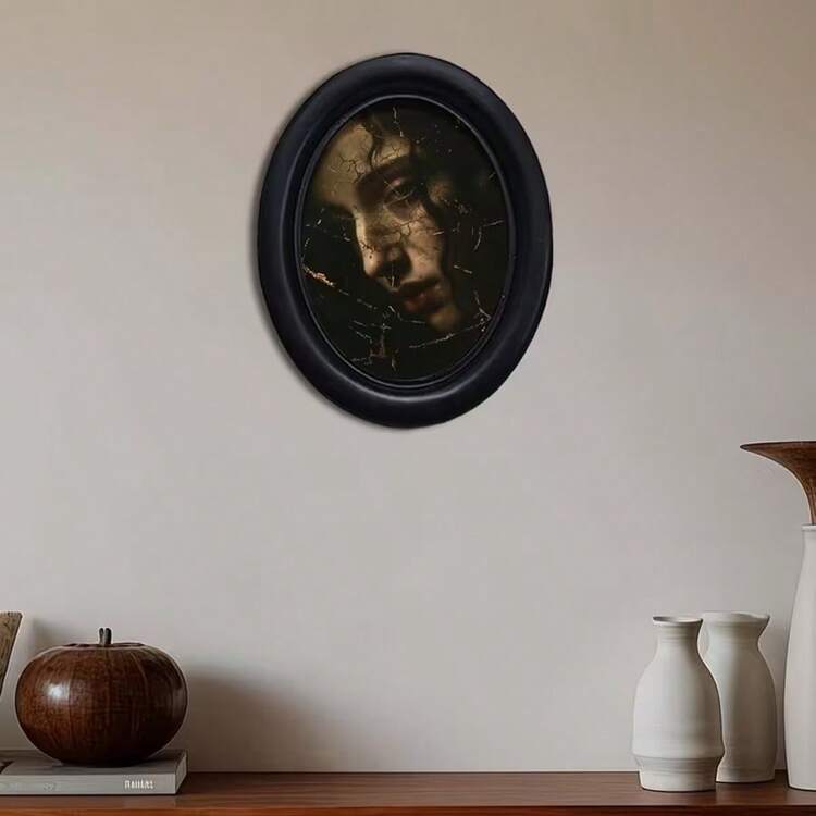 1pc 3D Black Oval Vintage Picture Frame, Gothic Style, Horror Atmosphere, Halloween Thanksgiving Autumn And Other Holiday Decoration, Exquisite Home Decor, Office Decor Art, - 4 - View 2