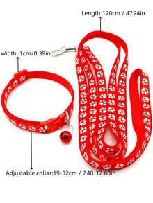 1 Set Multicolor Paw Print Pet Collar & Leash Set, Adjustable Soft Nylon Dog Cat Walking Traction Rope, Durable Puppy Kitten Outdoor Walking Supplies - Multicolor - View 3