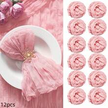 6/12/24/48 pièces Serviettes de table en gaze de fromage bohème, 6 pièces/set Serviettes de table en lin doux, Convient pour la Saint-Patrick, Pâques, Mariage, Mariée, Usage quotidien - Rose bonbon - Voir 7