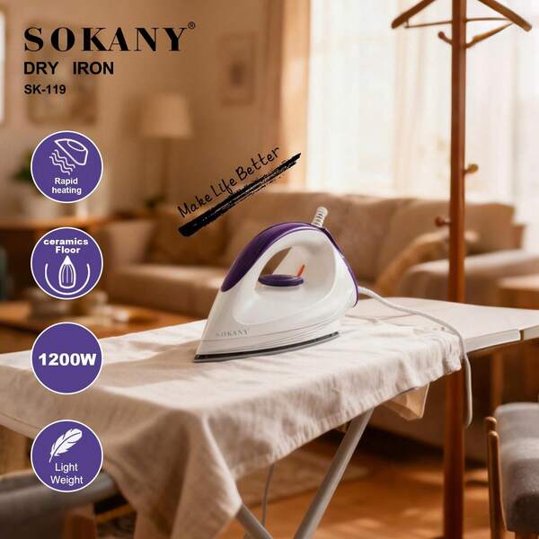 SOKANY 119 Home Electric Iron, 1200W High Power Strong Wrinkle Removal, Ceramic Non-Stick Soleplate, Precise Ironing, 3D Shaping, Suitable For Home/Clothing Store/Handmade DIY And More