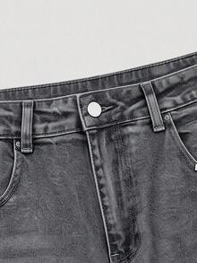 American Style Splatter Design Flared Jeans, Hip-Hop Streetwear Frayed Hem Denim Pants, All-Season Casual Commute Flared Jeans, Daily Commute Frayed Hem Flared Denim Pants For Men - Grey - View 3