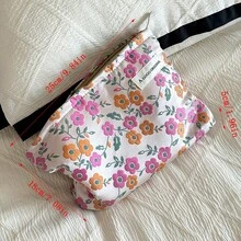 AGG 舒緩小花大容量女用化妝包，橘粉色內袋，便攜旅行盥洗包，手提包，多功能保養品收納袋，女性衛生棉收納袋，送給媽媽或女友的禮物，學生筆袋 - 彩色 - 查看 4