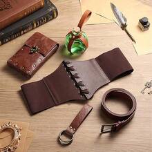 Conjunto de Cinturón de Cuero PU Estilo Punk Vintage Medieval con Bolsa de Cintura, Cinturón, Botella de Poción y Anillo Colgante Multifuncional, Accesorio de Cosplay de Halloween para Actuaciones en Escenario - A - Ver 3