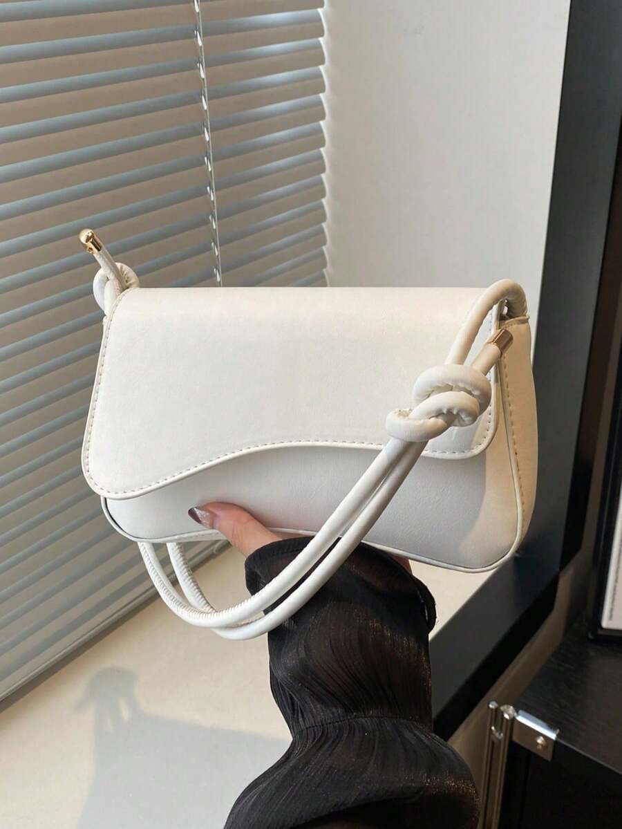Bolso baguette con solapa de color marrón chocolate, de material de PU retro, ligero y de estilo vintage, adecuado para adolescentes, mujeres, estudiantes universitarios, jóvenes profesional - Oro rosa - Ver 1