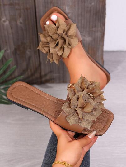 Women's Ditsy Floral Flat Slide Sandals, Fashionable Versatile Personalized Slip-On Vintage Slip-On Sandals