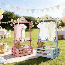 1pc Wooden Baby Storage Basket With Hanging Rod And Storage Bin, Multi-Functional Storage Rack For Baby Room Clothes And Toys - Watermelon Pink - View 4