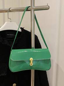 Bolso de mano y de hombro para mujer, unicolor, hebilla dorada, estilo vintage clásico, adecuado para uso diario, fiestas y trabajo - Verde - Ver 5