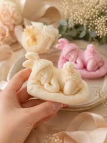 1 pieza Molde de vela de silicona 3D con bebé durmiente, molde de escultura de bebé recién nacido con gorro de punto y orejas de conejo, molde reutilizable para velas de aromaterapia DIY, jabón, resina epoxi, manualidades de yeso, regalo para baby shower, decoración del hogar y la guardería - Molde de silicona para bebé durmiendo - Ver 7