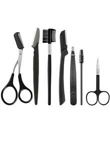 4pcs Decorative Eye Tool Set, Multi-Functional Eye Beauty Tools, 1pc , 1pc Eyebrow Scissors With Comb, 1pc Double-Sided Eyebrow Brush, 1pc Eyelash Comb, Makeup Artist Beauty Tool Set - Black - View 1
