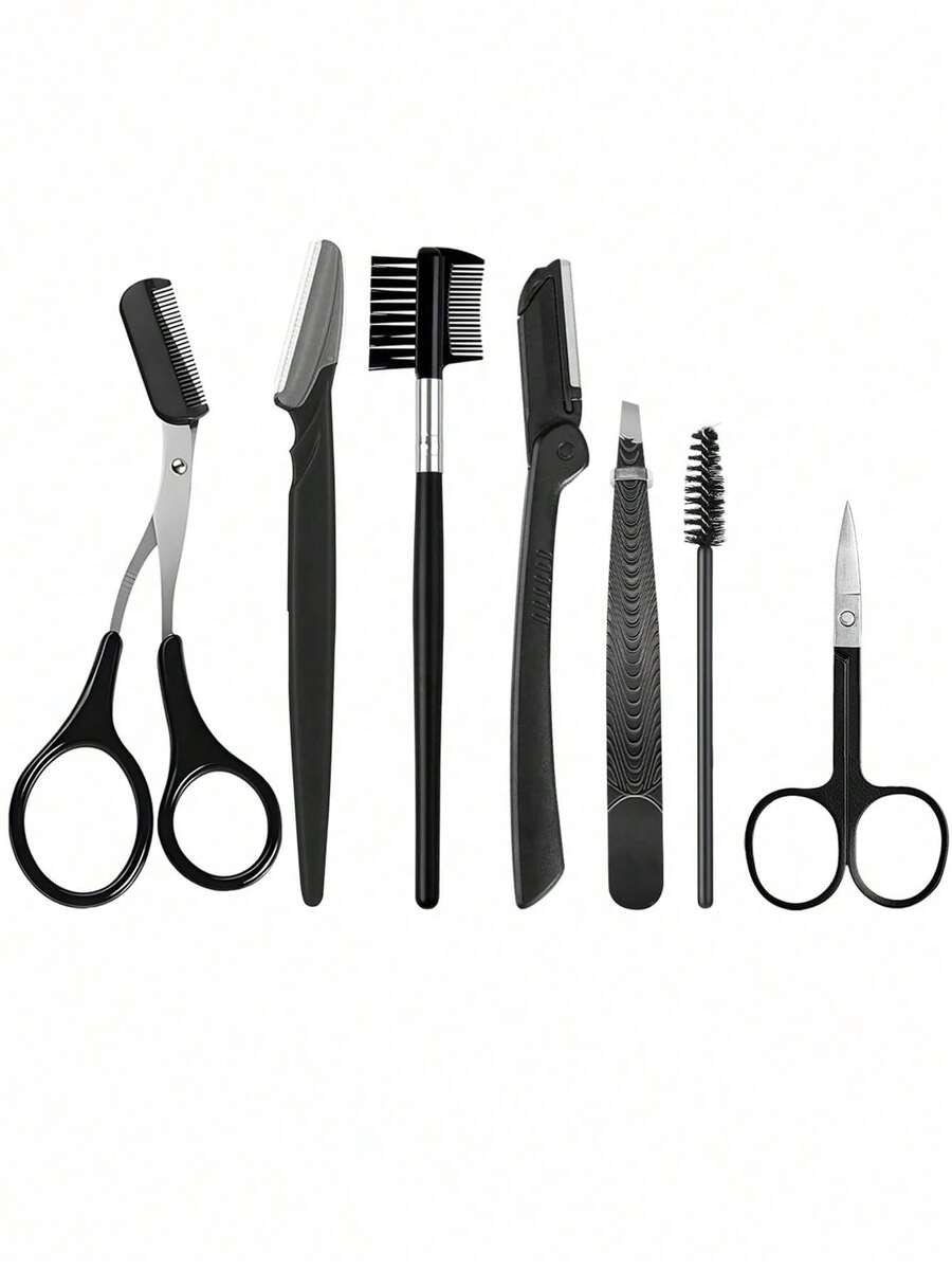 4pcs Decorative Eye Tool Set, Multi-Functional Eye Beauty Tools, 1pc , 1pc Eyebrow Scissors With Comb, 1pc Double-Sided Eyebrow Brush, 1pc Eyelash Comb, Makeup Artist Beauty Tool Set - Black - View 1