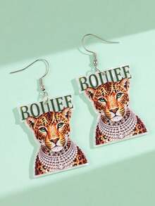 1 Pair Elegant Fashion Creative Fun Quirky Unique 2D Flat Rhinestone Leopard Slogan BOUIEE Acrylic Earrings For Women Daily Wear Party Jewelry - Multicolor - View 2