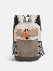 Functional Outdoor Backpack | Unisex Nylon Bag With Khaki Color Blocks, Mesh Pocket & Contrast Straps | Hiking/Sports/Outdoors - 軍綠色 - 查看 1