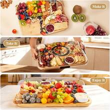 Tábua de Frios de Bambu com Tampa e Alça, Bandeja de Queijos Portátil, Perfeita para Acampamentos e Festas com Buffet Frio - Cor natural - Visão 4
