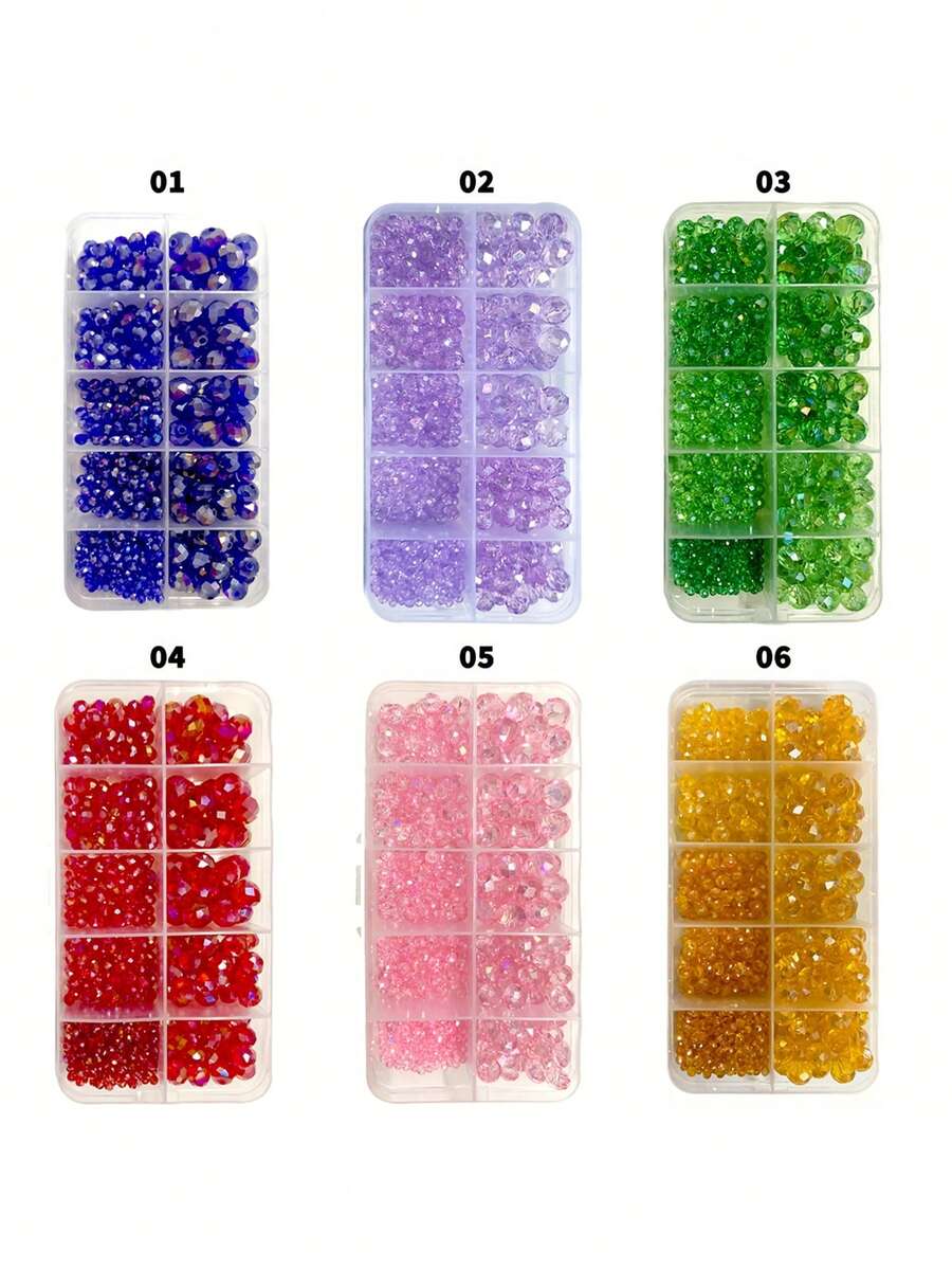 1 Caja de Juego de Cuentas de Cristal AB - Tamaños Surtidos 3/4/6/8/10mm, Cuentas Espaciadoras Facetadas para Hacer Joyas DIY, Pulseras & Colgantes - A - Ver 1