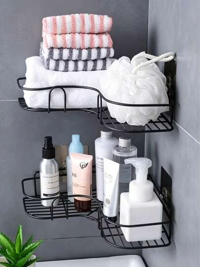 2cps Corner Shower Shelf - Wall-Mounted Bathroom Storage Rack, Suitable For Shampoo, Toner And Cosmetics. Multi-Compartment Design Saves Space, Black Finish Fits Modern Bathrooms, Ideal For Bathroom Decoration And Accessories