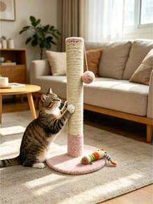 Vertical Sisal Cat Scratching Post - Equipped With Hanging Plush Ball, Stable Round Base, Scratch And Wear Resistant, Indoor Kitten Climbing Tower, Anti-Slip Cat Nail Grinding Toy - Multicolor - View 1