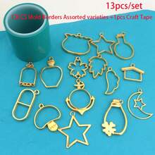 13PCS/Set, 37PCS/Set Random Mixed Color & Style Animal/Abstract Metal Hollow Frame, Gold/Silver Plated Mixed Color DIY Crystal Resin Bezel Pendant, UV Resin Mold, Handmade Beaded Earring Necklace Charm Accessory - A4205 - View 15