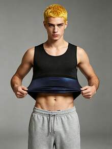 1pc Men's Sports Waist Trimmer Vest, Body Shaping Sweat Waist Cincher, European And American Style Sauna Sweat-Inducing Fitness Compression Abdominal Binder - Multicolor - View 3