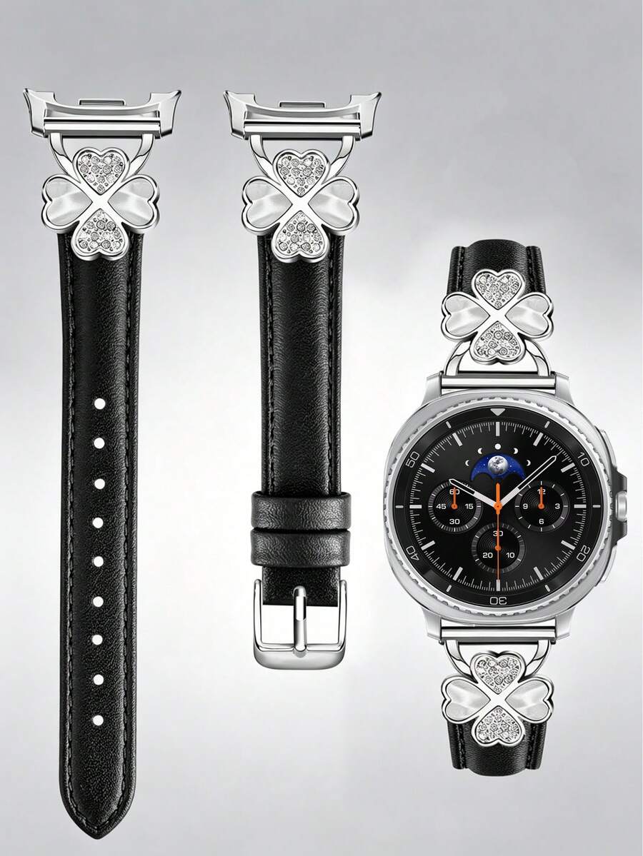 1件裝 Galaxy Watch 8 40mm 44mm 女款皮革錶帶，鑲嵌人造鋯石時尚金屬扣替換錶帶，超薄舒適防汗，適用 4.3 至 6.5 英吋腕圍，優雅時尚，適合商務/約會/婚禮/派對/日常佩戴，送給她的可愛禮物，智慧手錶替換錶帶配件