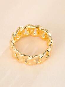 1pc Women's Chain Design Colorful Rhinestone Ring, Luxury Style Hollow Band, Versatile Jewelry For Daily Commute And Date - Silver - View 7