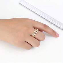 1pc Women's Chain Design Colorful Rhinestone Ring, Luxury Style Hollow Band, Versatile Jewelry For Daily Commute And Date - Silver - View 8