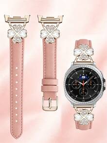 1件粉色與星光色適用於 Galaxy Watch 8 40mm 44mm女款/男款微纖維錶帶－鑲嵌人造鋯石時尚金屬扣替換錶帶，超薄舒適且防汗－適用4.3至6.5英吋手腕周長－優雅時尚錶帶，適合商務/約會/婚禮/派對/日常穿戴－送給她的可愛禮物，智慧替換錶帶配件 - 粉紅色+星星 - 查看 2