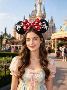 Disney 1件裝亮面米妮波點蝴蝶結髮箍，可愛卡通米妮耳朵髮箍，適合主題樂園參訪、學校派對、化裝派對與角色扮演活動，適用女孩與女性，也是公主角色扮演、生日慶祝和聖誕派對的完美配件（髮飾、髮箍、女款髮箍） - 彩色 - 查看 2