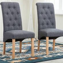 Mcc Direct Set Of 2 Linen Fabric Dining Chairs Roll Top Scroll High Back For Home & Commercial Restaurants - Brown - View 2