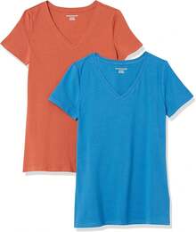 Essentials - Camiseta de manga corta con cuello en V para mujer - Verde oliva/Negro - Ver 22